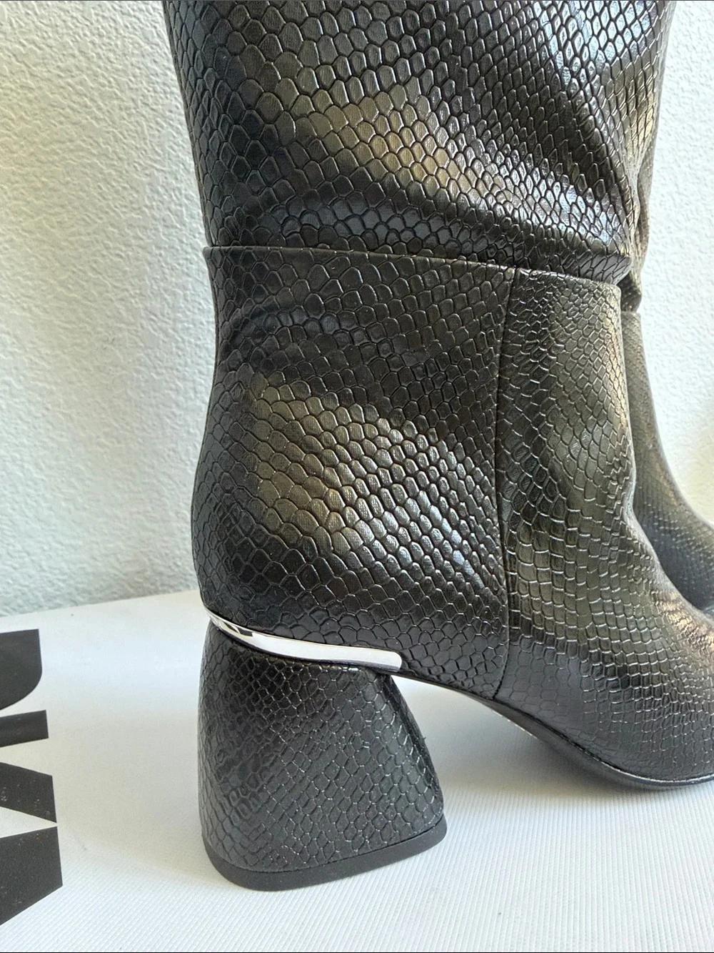 DKNY Women’s Cana Wide Calf Boots Black Snake NIB